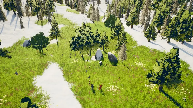 The valley in daytime, with green grass and trees